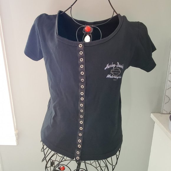 Harley-Davidson Small Black Button Up Sexy Top - Picture 1 of 4